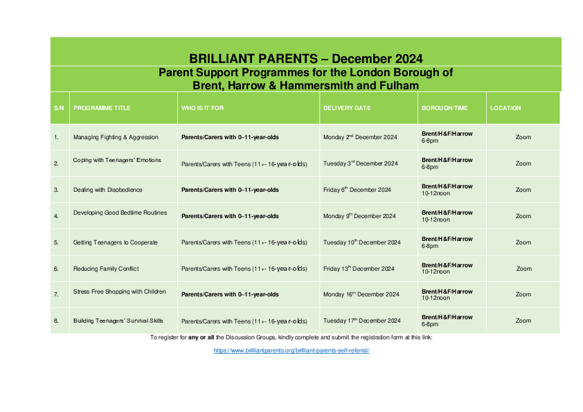 Schedule December 2024